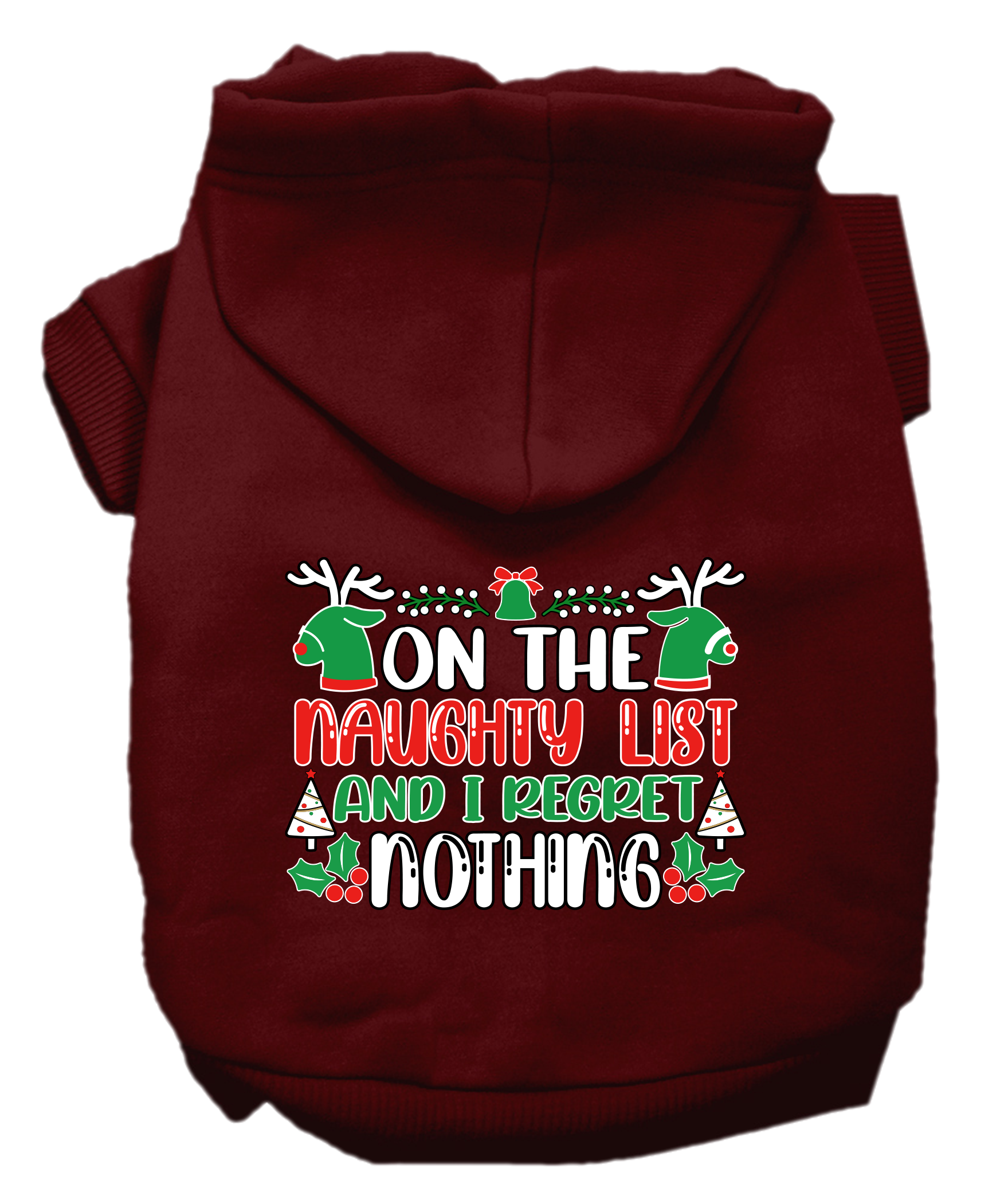 I Regret Nothing Screen Print Dog Hoodie Maroon Size XS